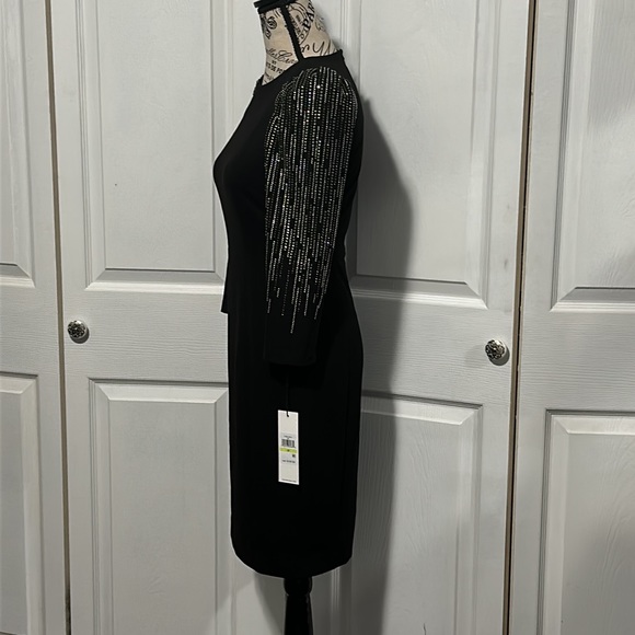 Women's Calvin Klein Scuba Crepe Sheath with Beaded 3/4 Sleeves - Picture 9 of 12